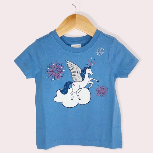 NWT Hanna Andersson shirt blue short sleeve 4th of July unicorn 18-24 months - Picture 7 of 7
